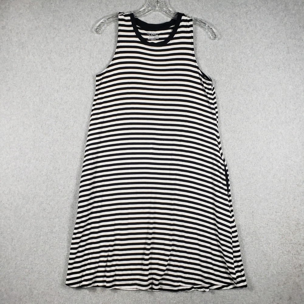 Time and Tru Women Dress Sleeveless T-Shirt Swing Dress Med Black White Pockets